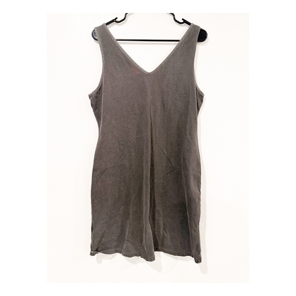 People of Leisure Womens V-Neck Mineral Wash Tank Mini Dress Charcoal Gray L